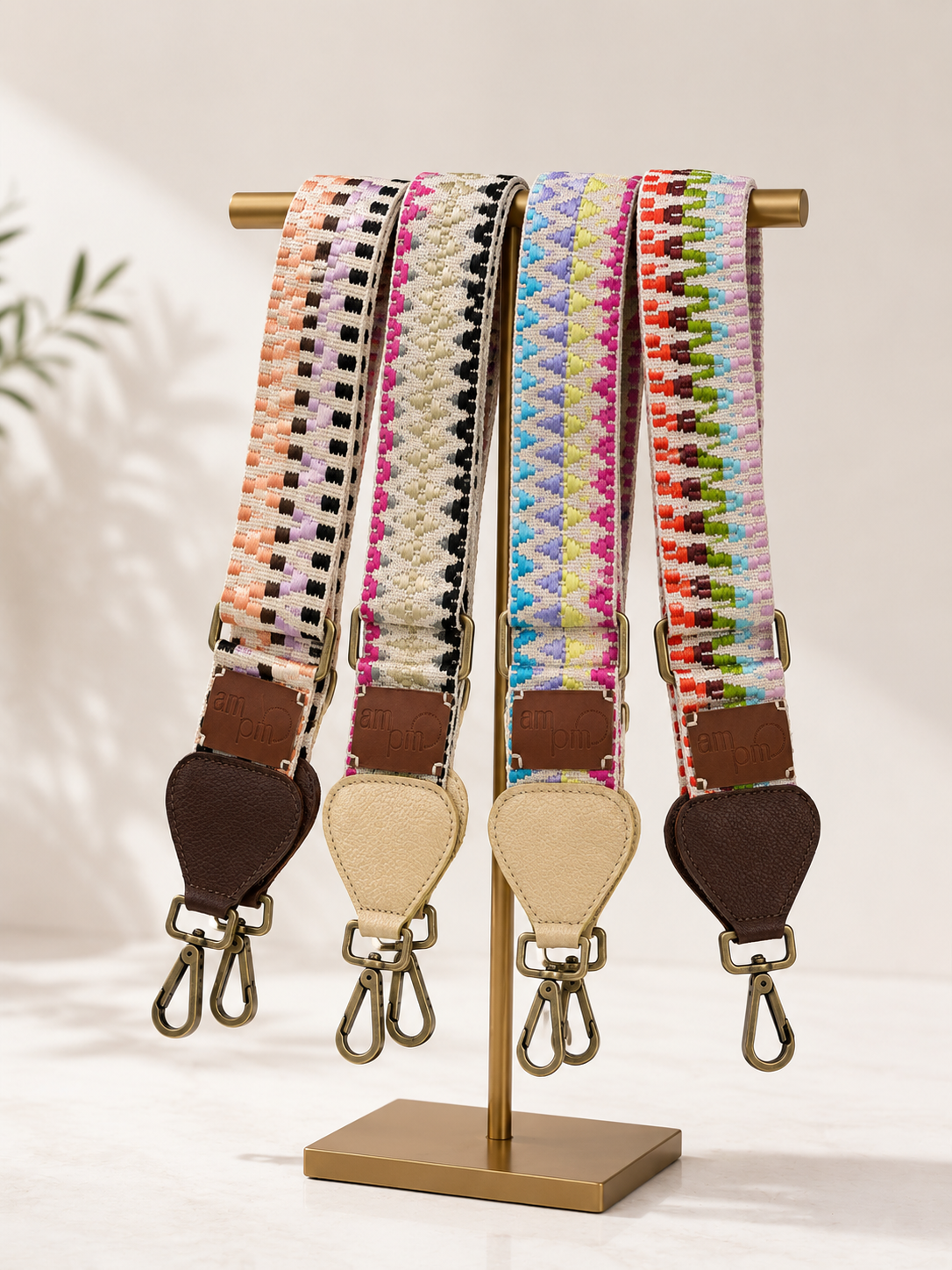 Wayuu Handwoven Gray Diamonds Bag Strap - Adjustable with Off-White Genuine Leather