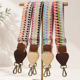 Wayuu Handwoven Gray Diamonds Bag Strap - Adjustable with Off-White Genuine Leather