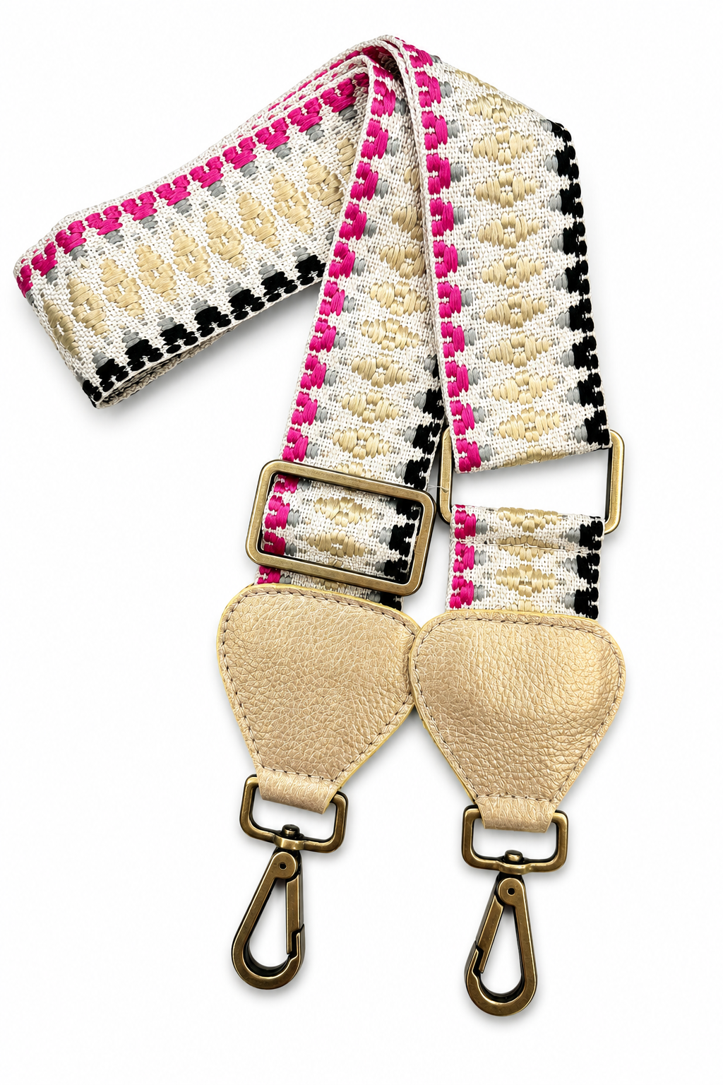 Wayuu Handwoven Gray Diamonds Bag Strap - Adjustable with Off-White Genuine Leather