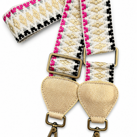 Wayuu Handwoven Gray Diamonds Bag Strap - Adjustable with Off-White Genuine Leather