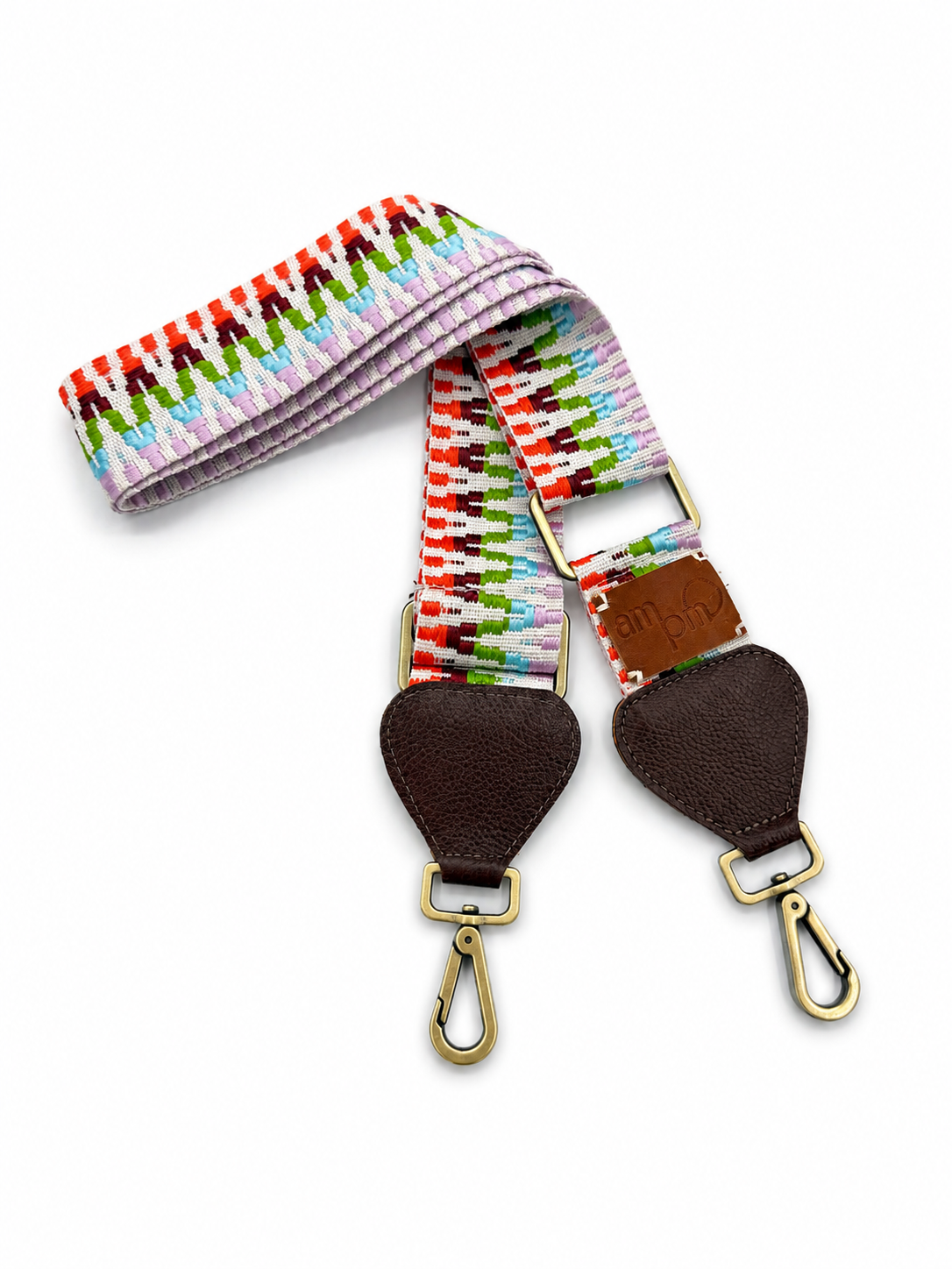 Wayuu Handwoven Multicolor Zigzag Bag Strap - Adjustable with Brown Genuine Leather