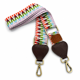 Wayuu Handwoven Multicolor Zigzag Bag Strap - Adjustable with Brown Genuine Leather
