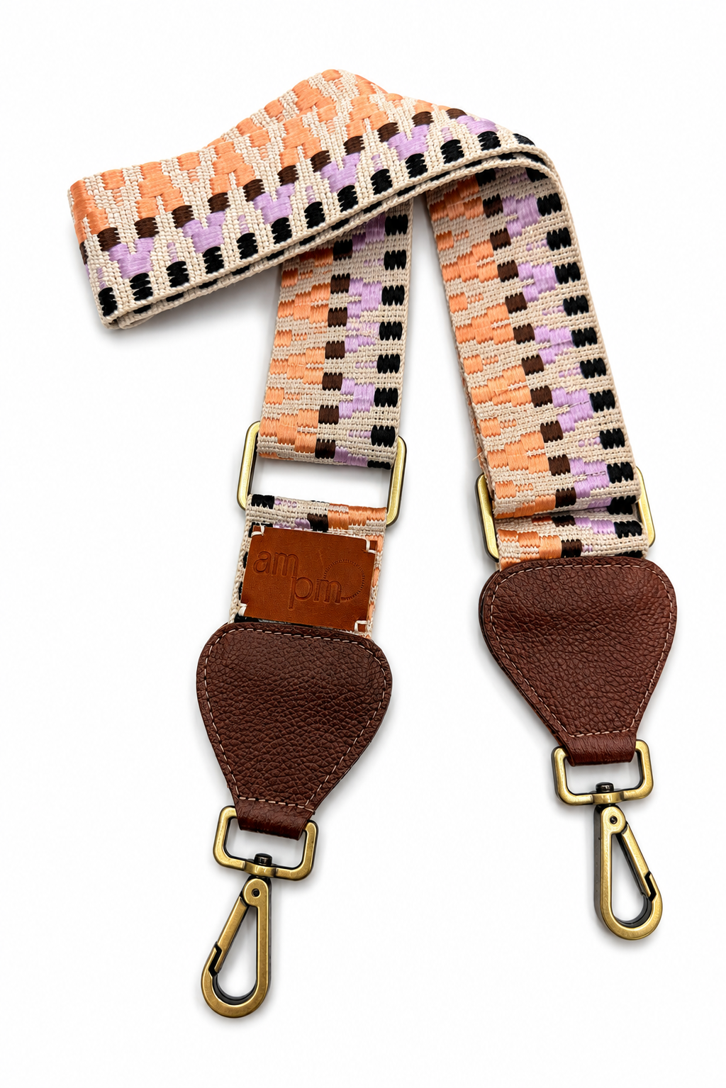 Wayuu Handwoven Zigzag Bag Strap - Adjustable with Brown Genuine Leather