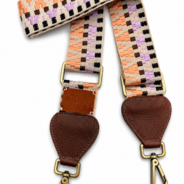 Wayuu Handwoven Zigzag Bag Strap - Adjustable with Brown Genuine Leather