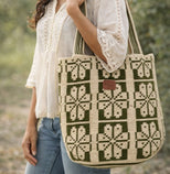 AMPMsis Wayuu Green Mochilón Large Tote Bag – Handwoven Floral Bag from Colombia