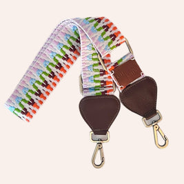 Wayuu Handwoven Multicolor Zigzag Bag Strap - Adjustable with Brown Genuine Leather