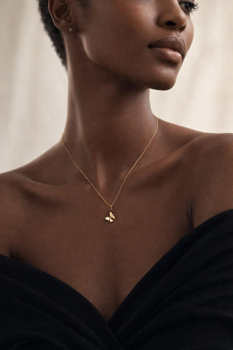 Double Butterfly Pendant Necklace – 24k Gold Plated