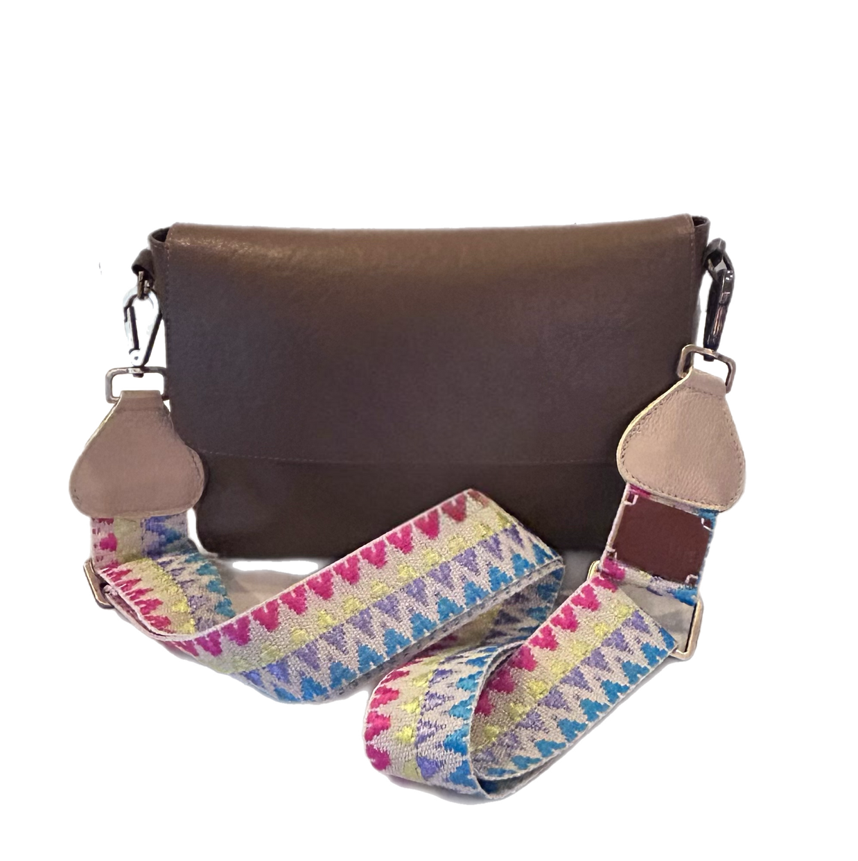 Hand-Knitted Wayuu Bag Strap - Adjustable Artisan Accessory with Genuine Leather Finish