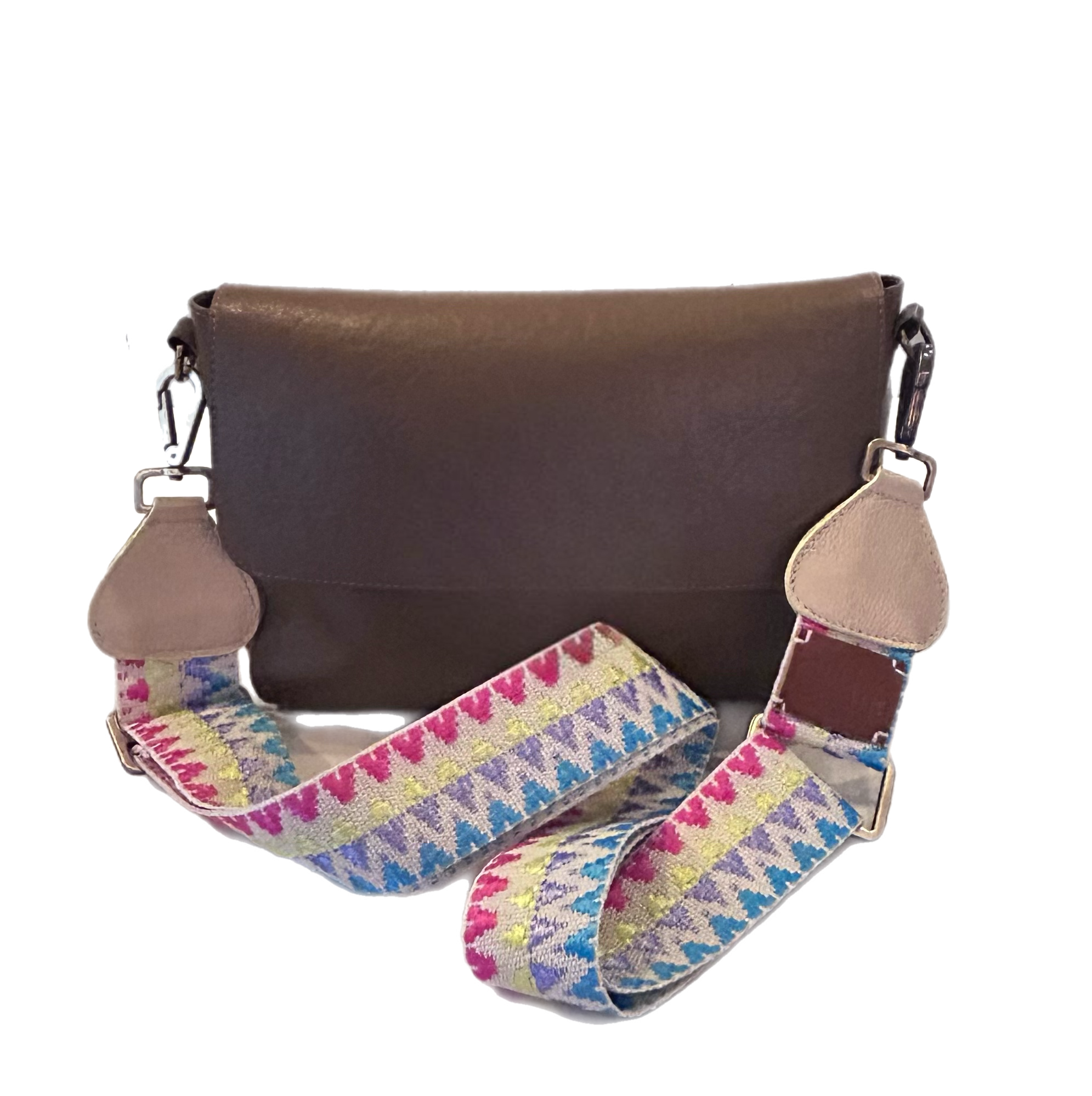 Hand-Knitted Wayuu Bag Strap - Adjustable Artisan Accessory with Genuine Leather Finish