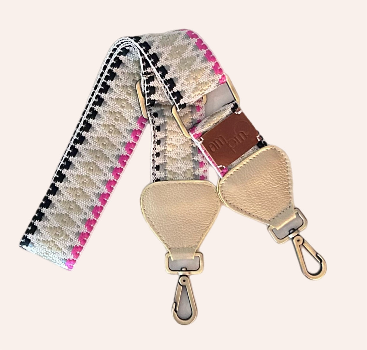 Wayuu Handwoven Gray Diamonds Bag Strap - Adjustable with Off-White Genuine Leather