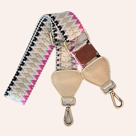 Wayuu Handwoven Gray Diamonds Bag Strap - Adjustable with Off-White Genuine Leather