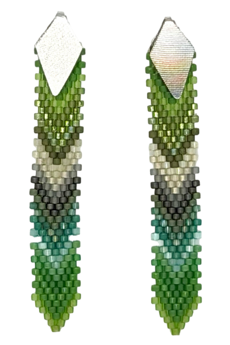 Tropical Feather Dangle Earrings (Green/Blue/Gray)