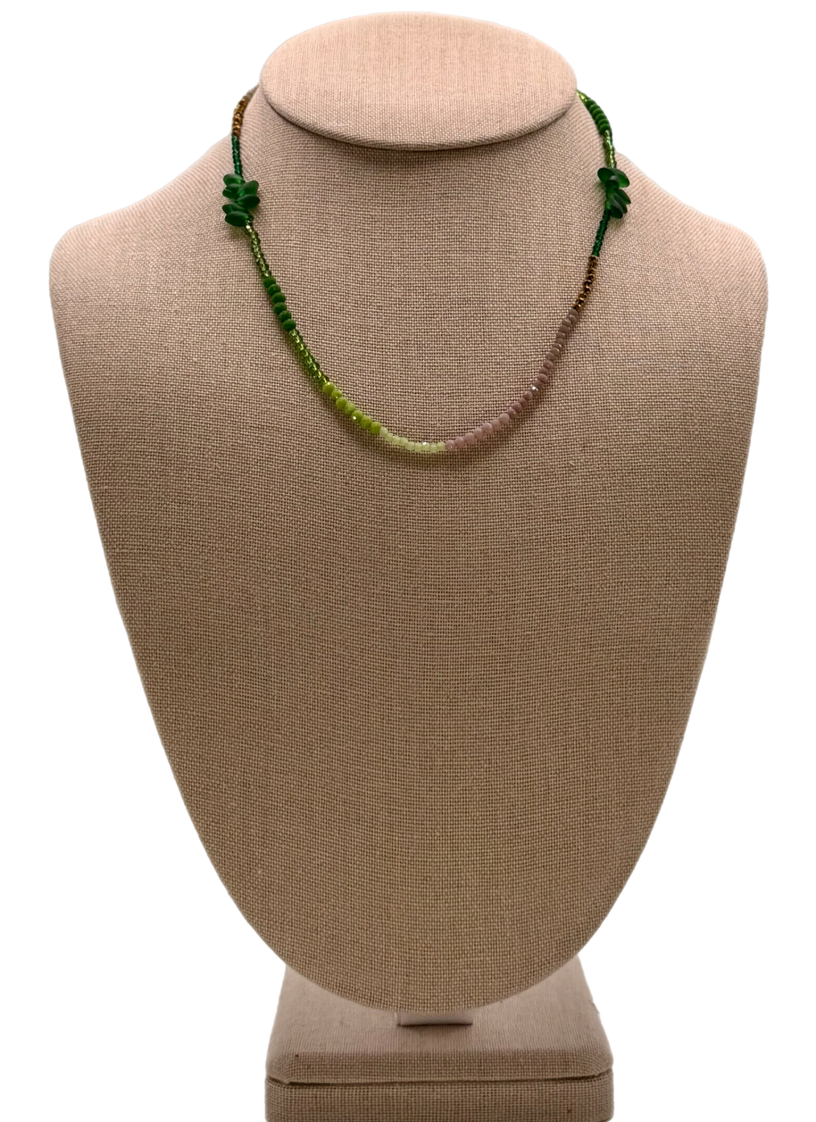 Verdant Wave Short Botanical Necklace - Green/Earth Tones