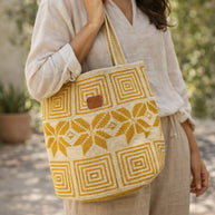 Ninfa Wayuu Mochilon Bag – Neutral Floral & Geometric Handwoven Bag