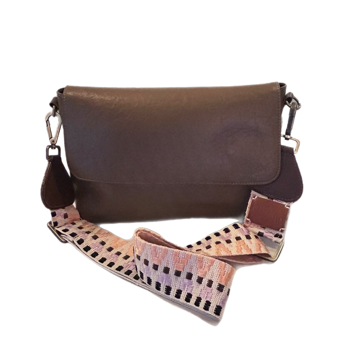 Hand-Knitted Wayuu Bag Strap - Adjustable Artisan Accessory with Genuine Leather Finish