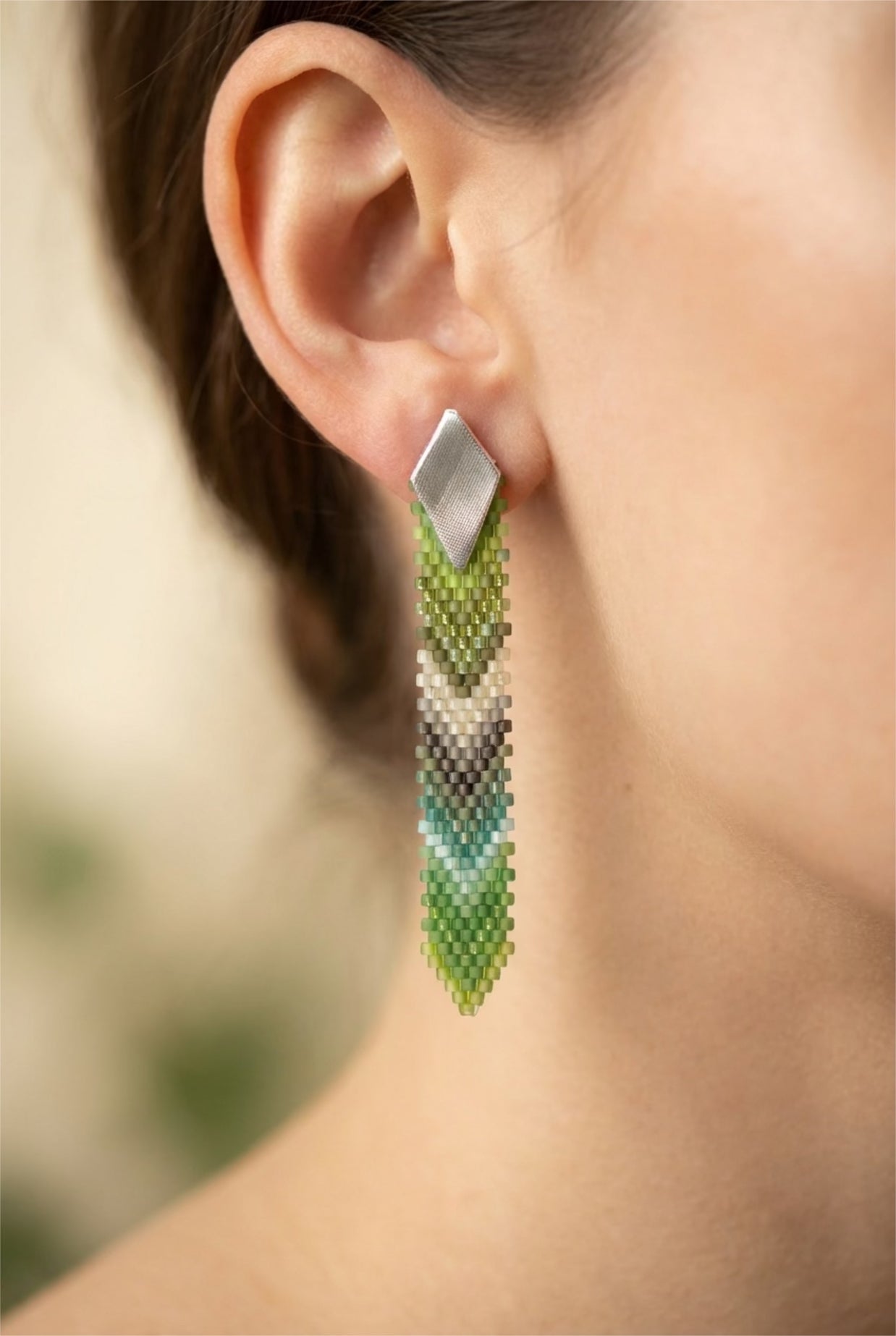 Tropical Feather Dangle Earrings (Green/Blue/Gray)