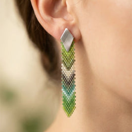 Tropical Feather Dangle Earrings (Green/Blue/Gray)