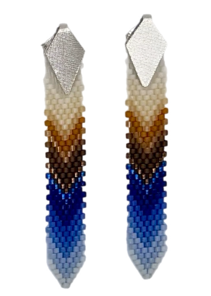 Tropical Feather Dangle Earrings (Blue/Brown/Beige)