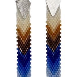 Tropical Feather Dangle Earrings (Blue/Brown/Beige)