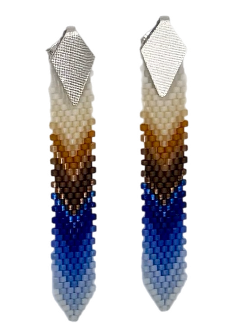 Tropical Feather Dangle Earrings (Blue/Brown/Beige)