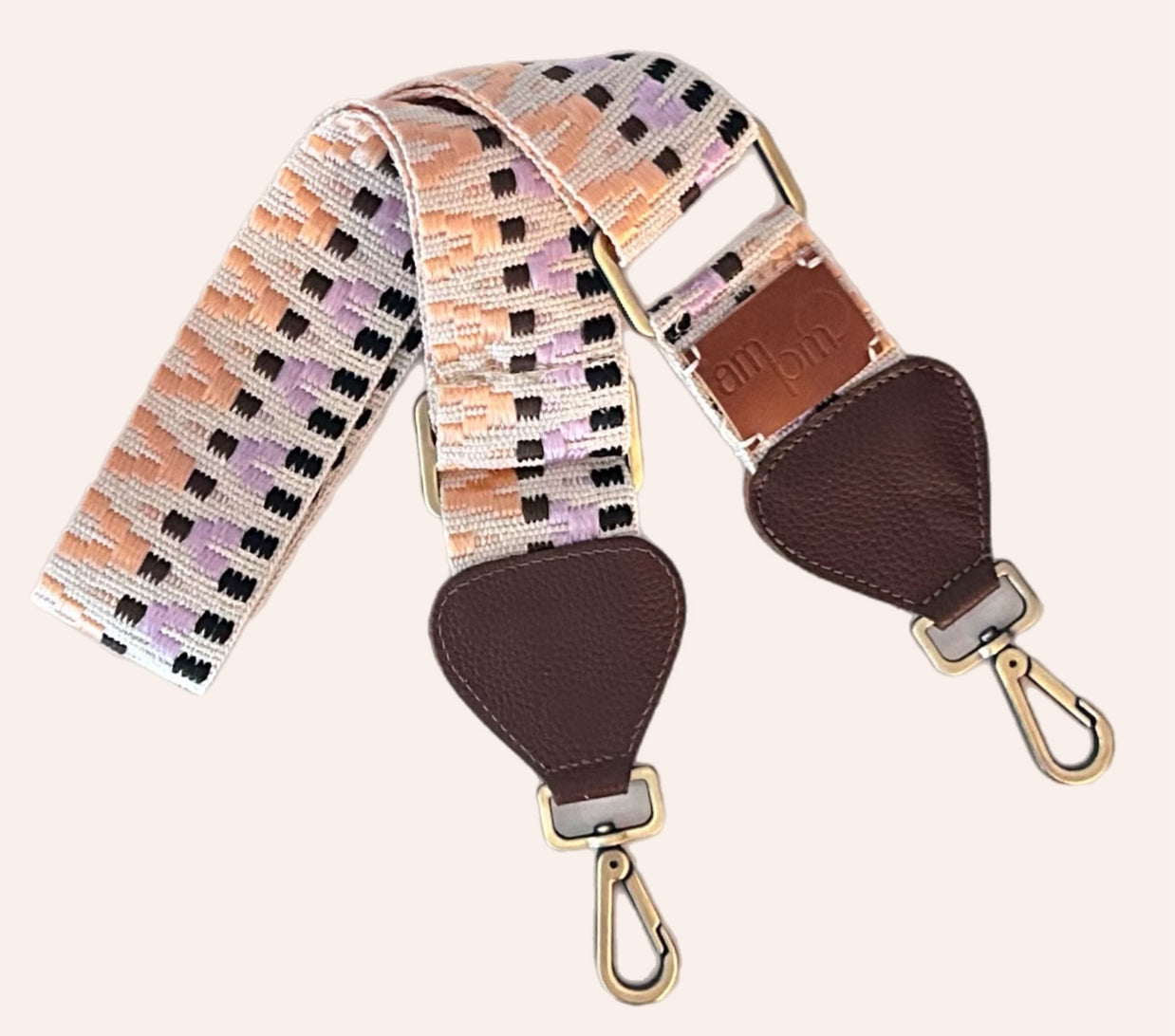 Wayuu Handwoven Zigzag Bag Strap - Adjustable with Brown Genuine Leather