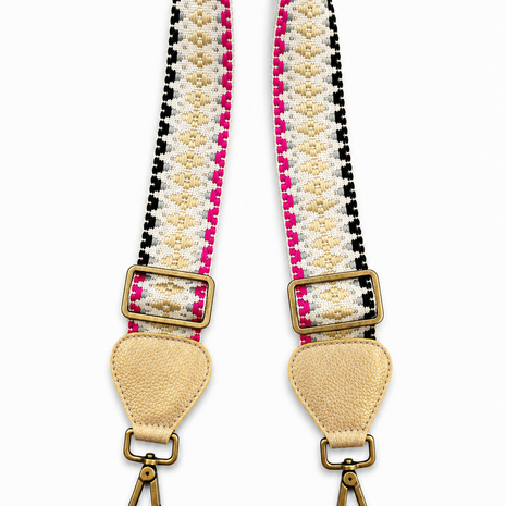 AMPMsis Gray Diamond Wayuu Bag Strap Off-White Leather