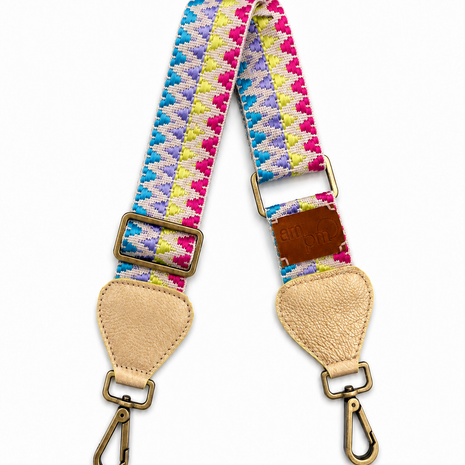 AMPMsis Multicolor Diamond Wayuu Bag Strap Off-White Leather