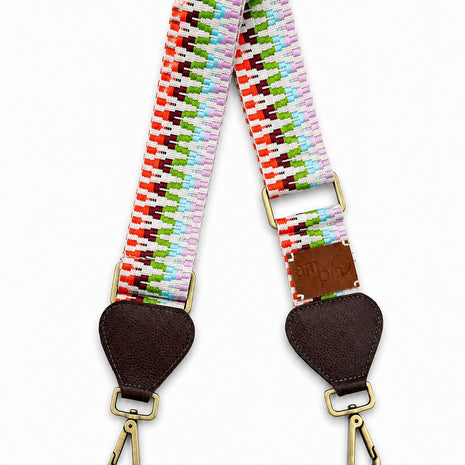 AMPMsis Wayuu Multicolor Zigzag Bag Strap Brown Leather