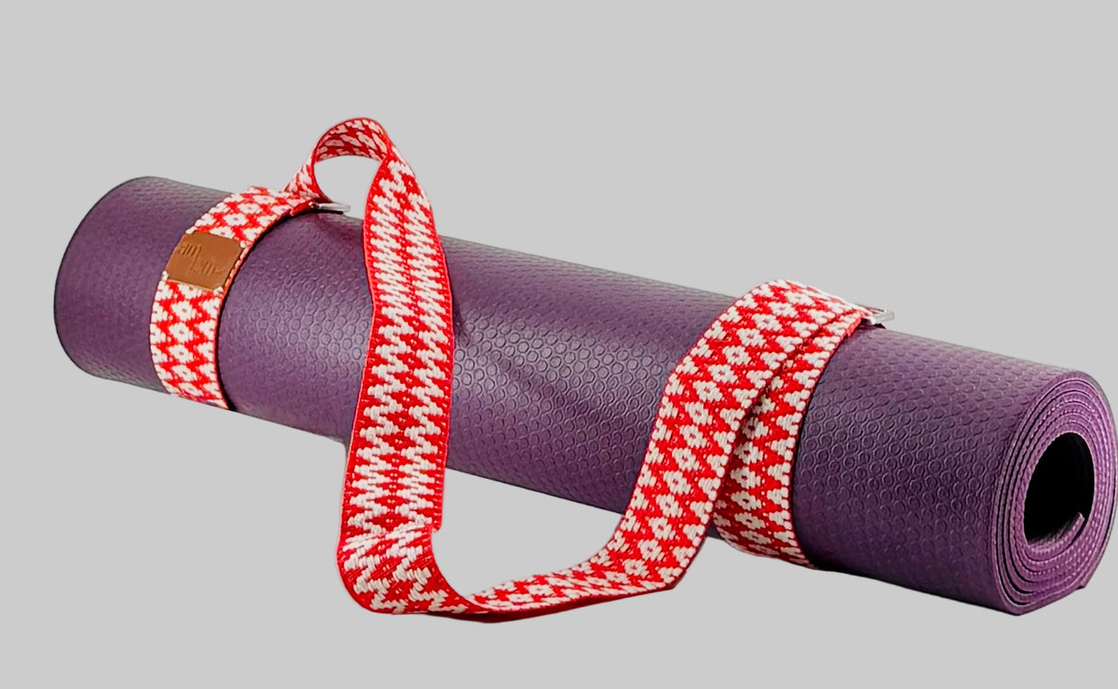 Crimson Ember Handwoven Yoga Mat Strap