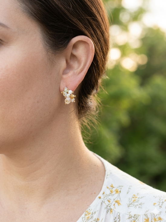 Earthy Cloud & Mint Artisan Cluster Studs – Sterling Silver & Gemstone2