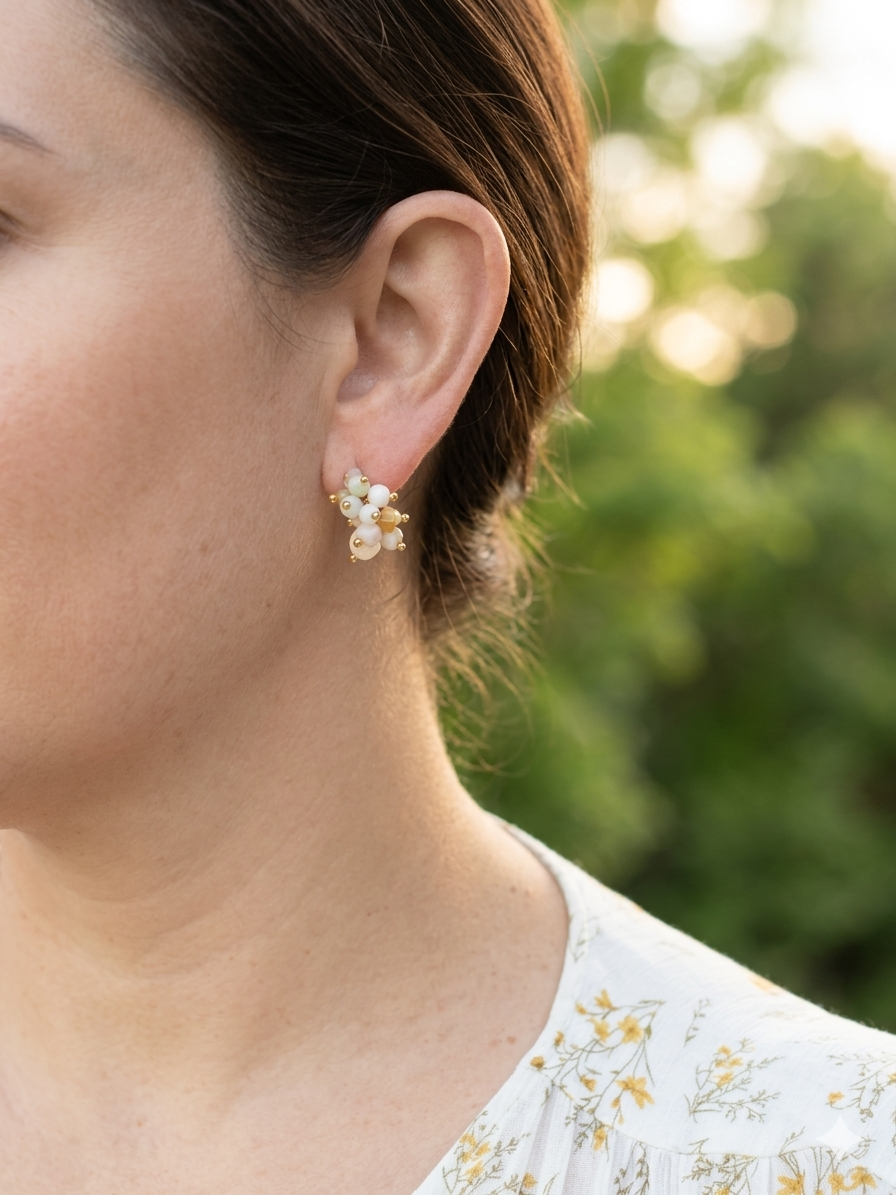 Earthy Cloud & Mint Artisan Cluster Studs – Sterling Silver & Gemstone2
