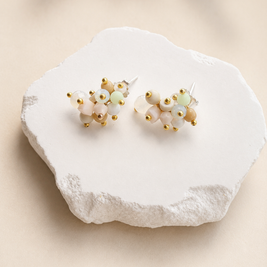 Earthy Cloud & Mint Artisan Cluster Studs – Sterling Silver & Gemstone