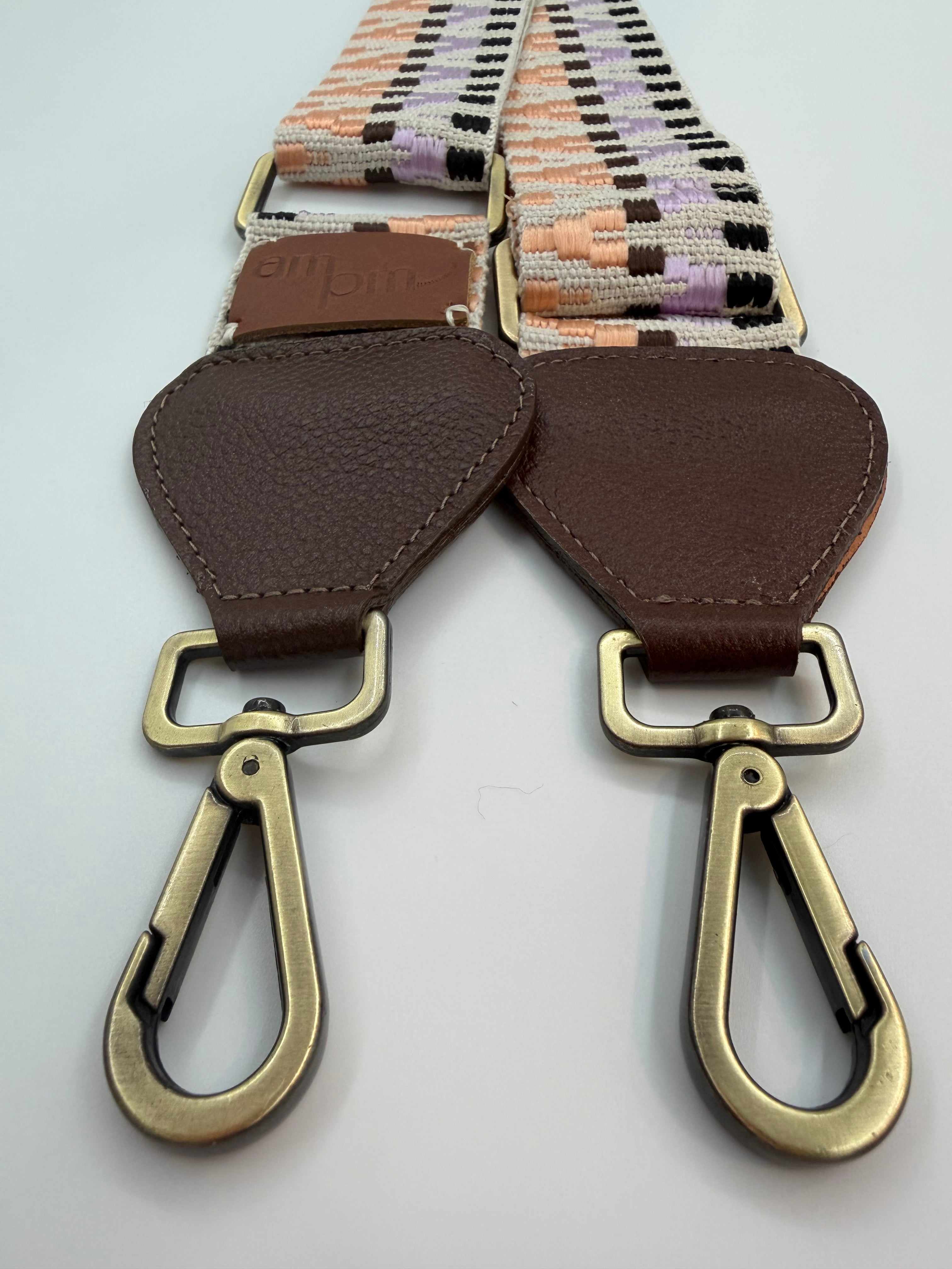 Wayuu Handwoven Zigzag Bag Strap - Adjustable with Brown Genuine Leather
