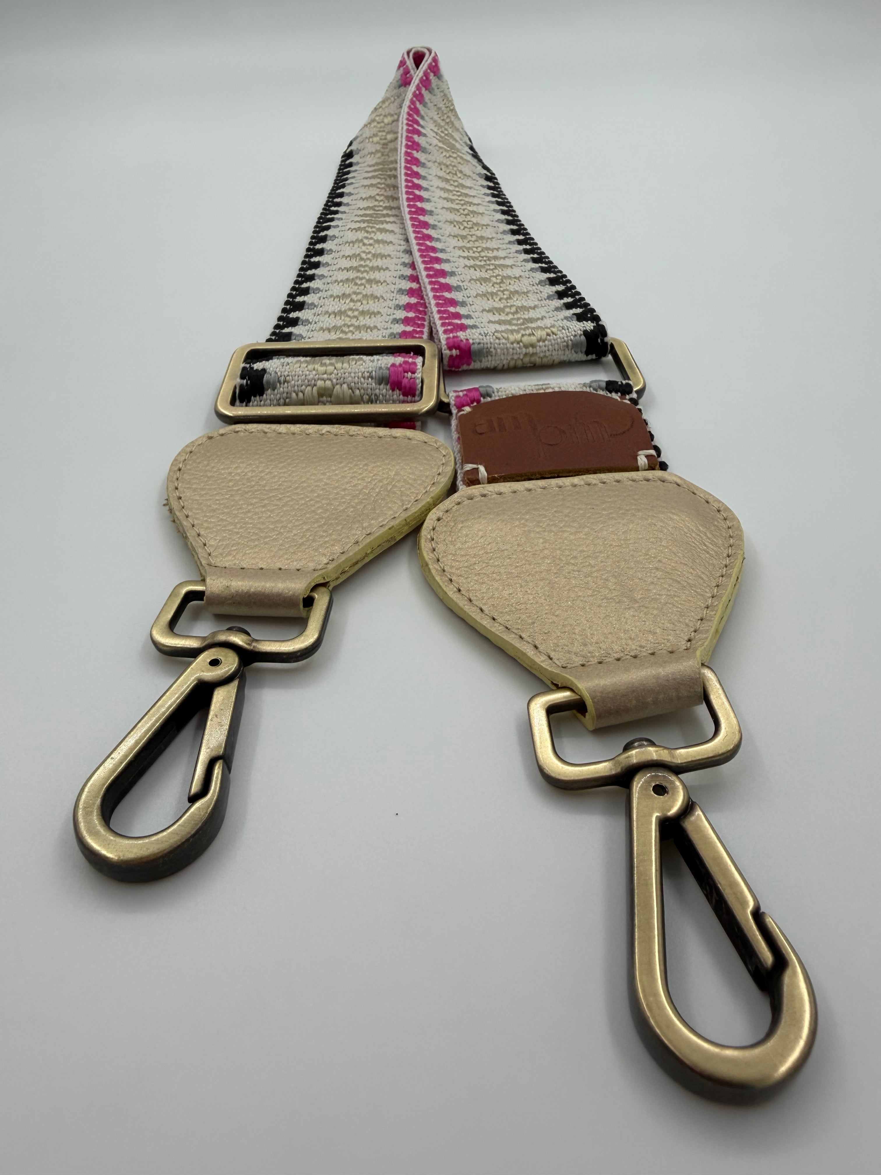 Wayuu Handwoven Gray Diamonds Bag Strap - Adjustable with Off-White Genuine Leather