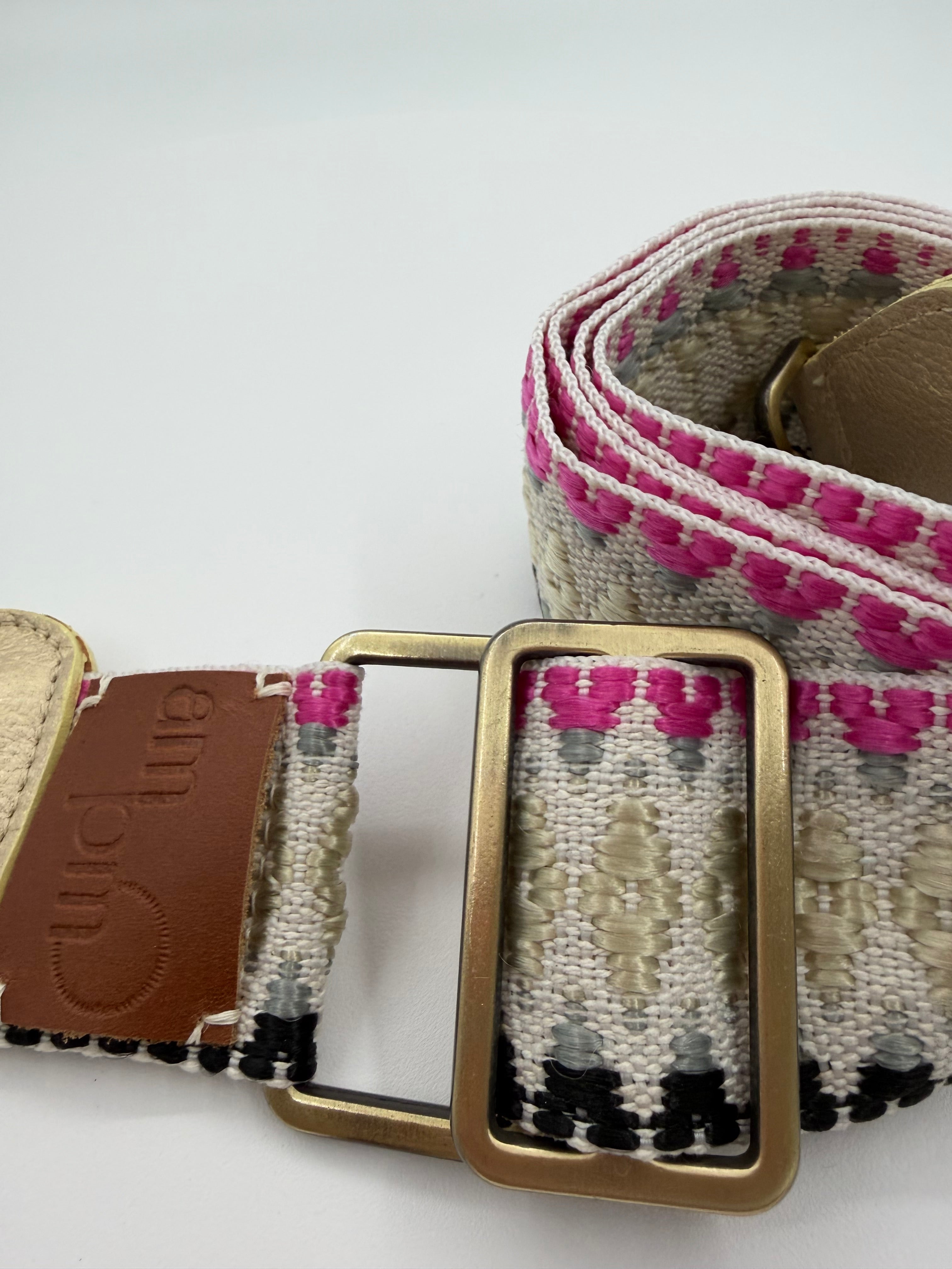 Wayuu Handwoven Gray Diamonds Bag Strap - Adjustable with Off-White Genuine Leather