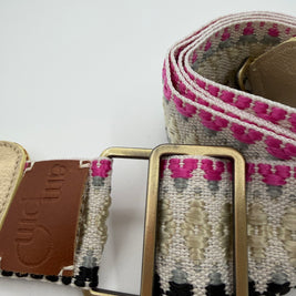 Wayuu Handwoven Gray Diamonds Bag Strap - Adjustable with Off-White Genuine Leather
