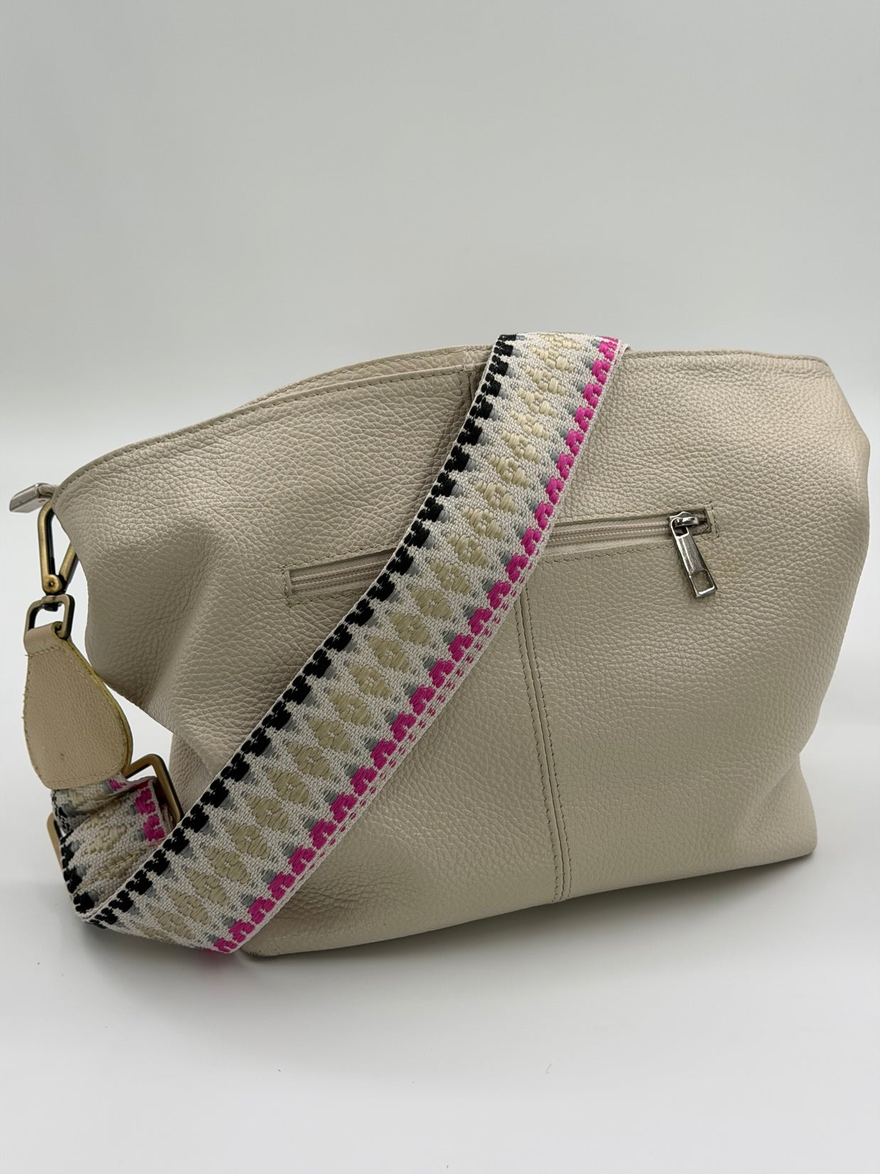 Wayuu Handwoven Gray Diamonds Bag Strap - Adjustable with Off-White Genuine Leather