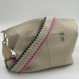 Wayuu Handwoven Gray Diamonds Bag Strap - Adjustable with Off-White Genuine Leather