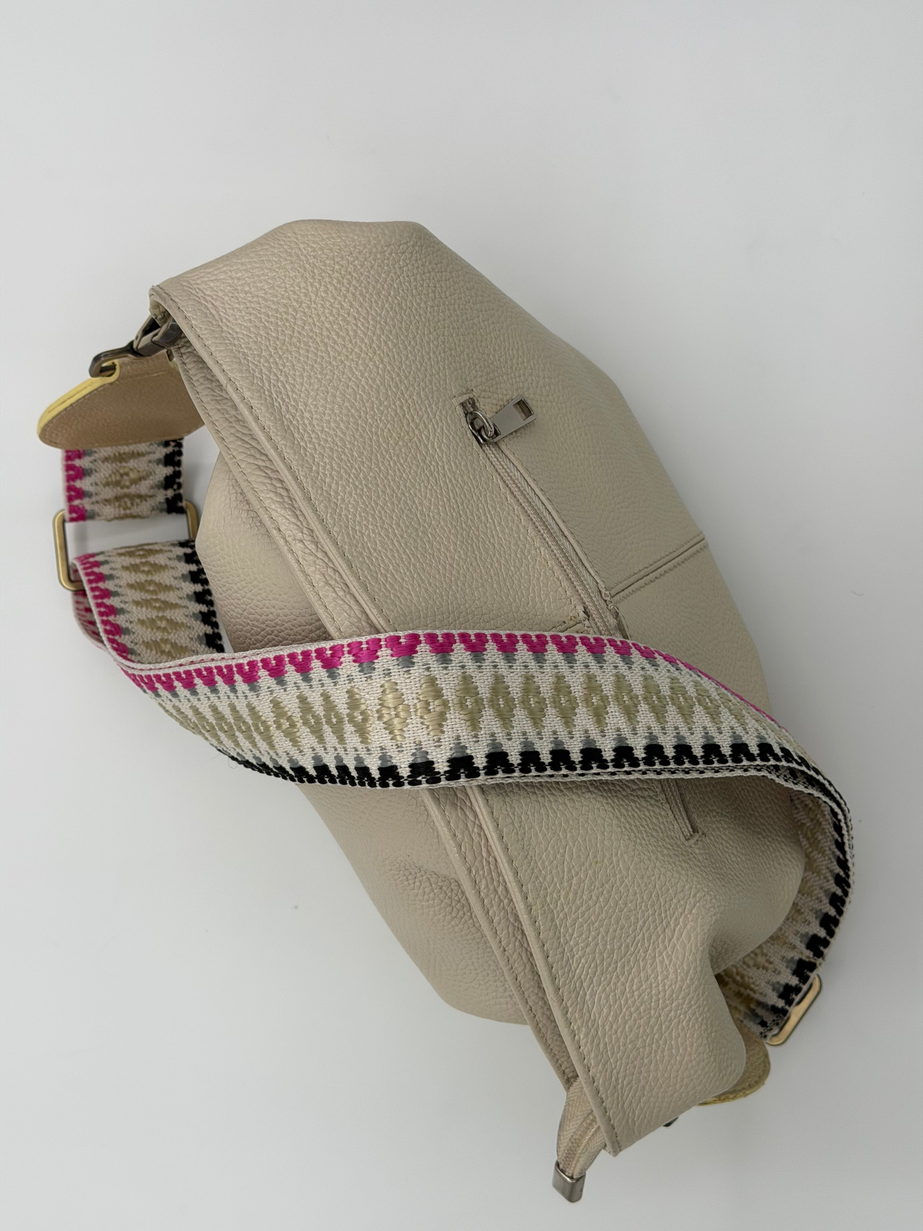 Wayuu Handwoven Gray Diamonds Bag Strap - Adjustable with Off-White Genuine Leather