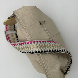 Wayuu Handwoven Gray Diamonds Bag Strap - Adjustable with Off-White Genuine Leather