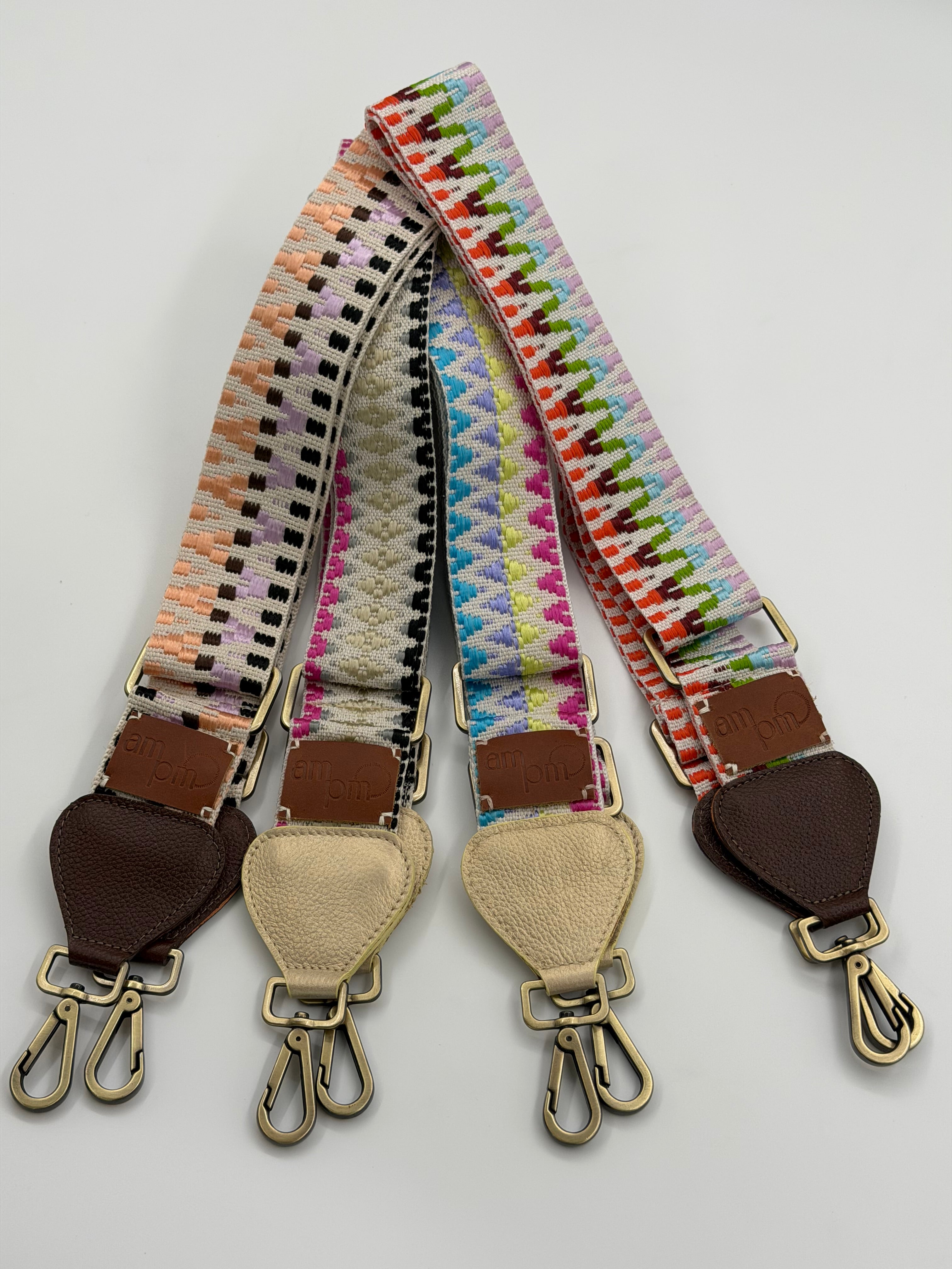 Wayuu Handwoven Zigzag Bag Strap - Adjustable with Brown Genuine Leather