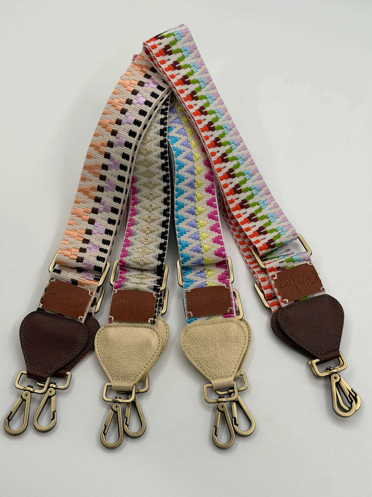 Wayuu Handwoven Gray Diamonds Bag Strap - Adjustable with Off-White Genuine Leather