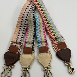 Wayuu Handwoven Gray Diamonds Bag Strap - Adjustable with Off-White Genuine Leather