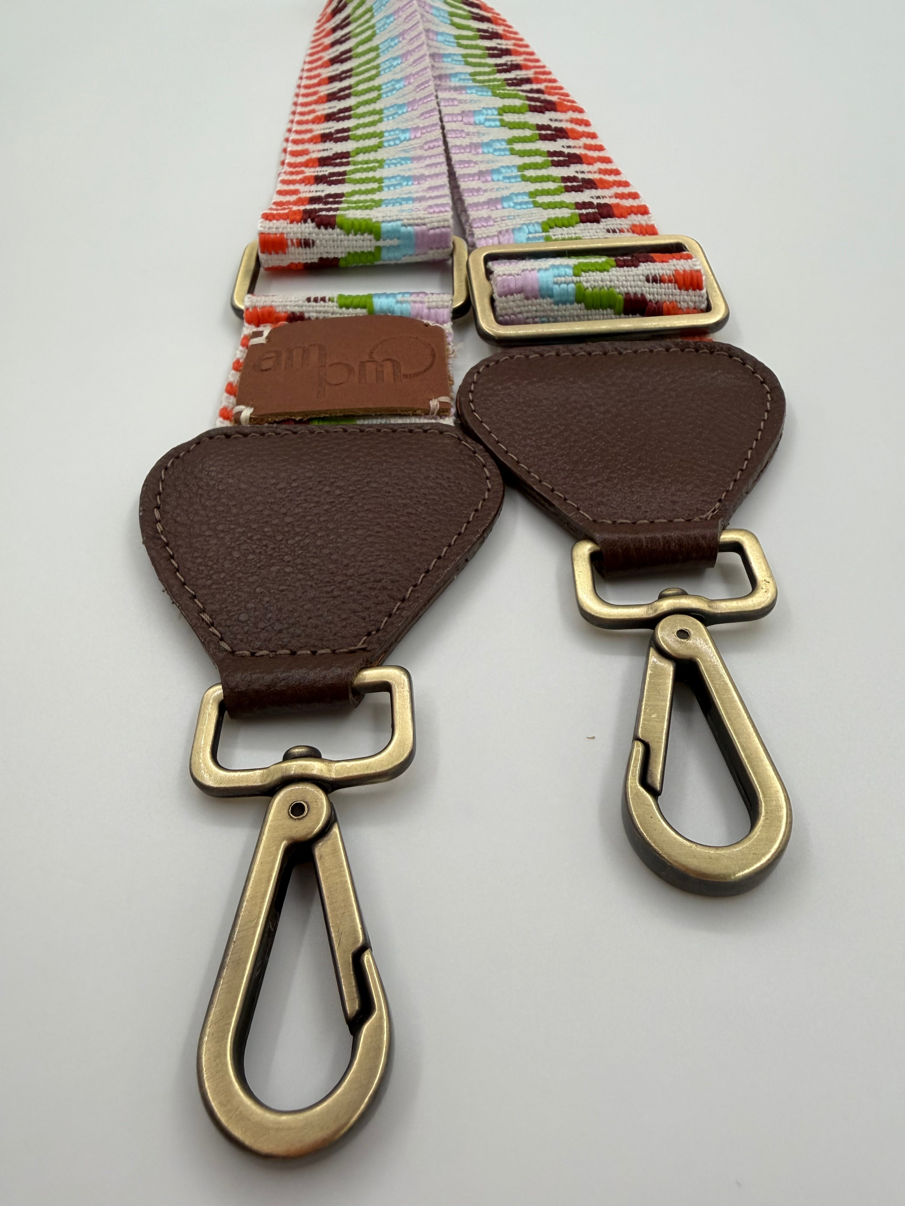Wayuu Handwoven Multicolor Zigzag Bag Strap - Adjustable with Brown Genuine Leather