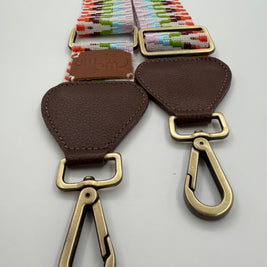 Wayuu Handwoven Multicolor Zigzag Bag Strap - Adjustable with Brown Genuine Leather