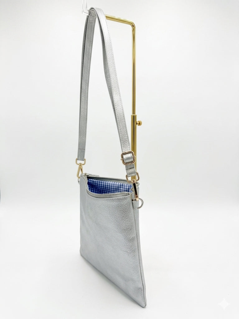 Metallic Silver Mini Leather Crossbody Bag