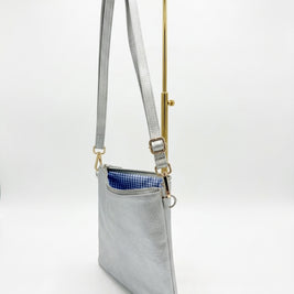 Metallic Silver Mini Leather Crossbody Bag