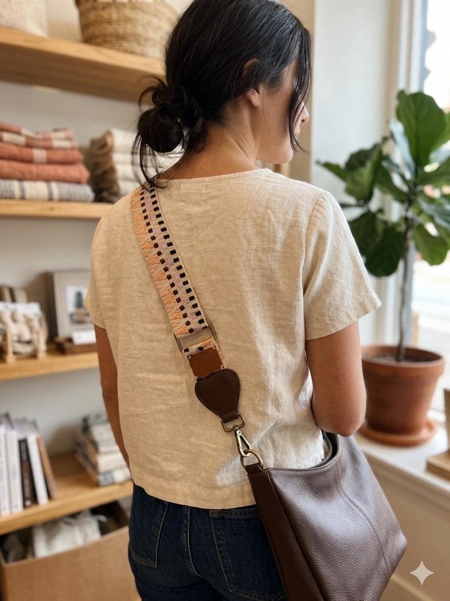 Wayuu Handwoven Zigzag Bag Strap - Adjustable with Brown Genuine Leather