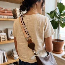Wayuu Handwoven Zigzag Bag Strap - Adjustable with Brown Genuine Leather
