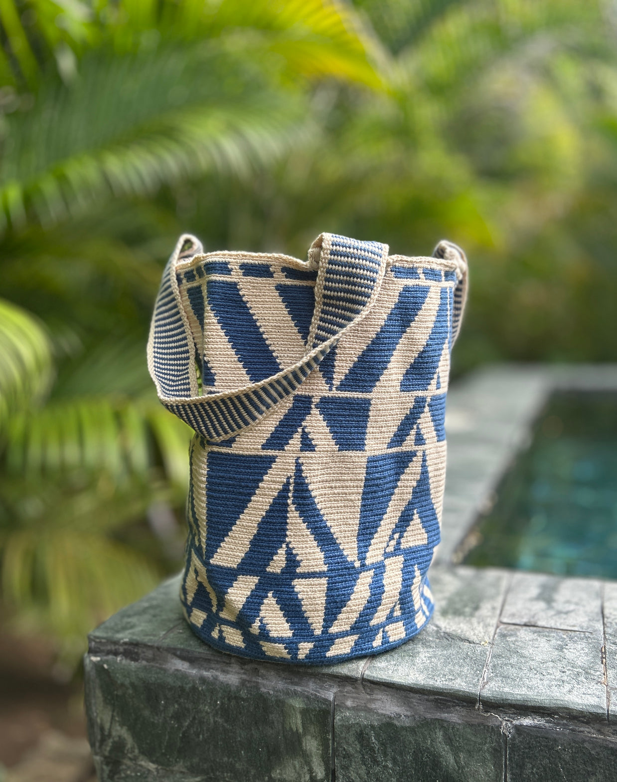 Mayra Medium Herringbone Blue Backpack